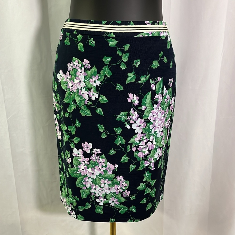 Talbots Oprah Magazine Collection Navy & Green Floral Print Pencil Skirt